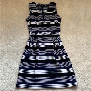 Navy & White V Neck Sleeveless Dress